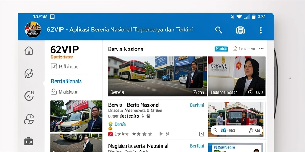 Antarmuka aplikasi 62VIP menampilkan berita nasional terkini dengan jelas.