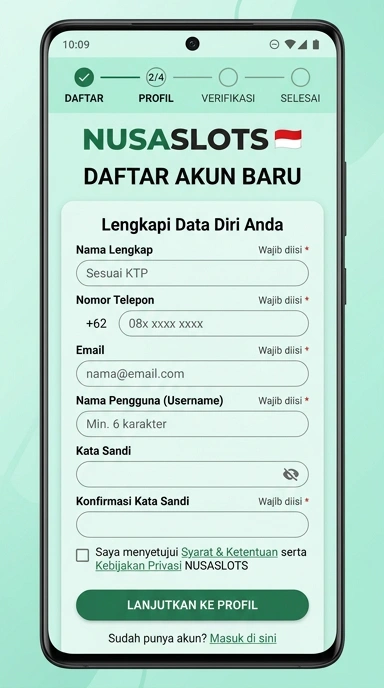 Tampilan halaman daftar nusaslots